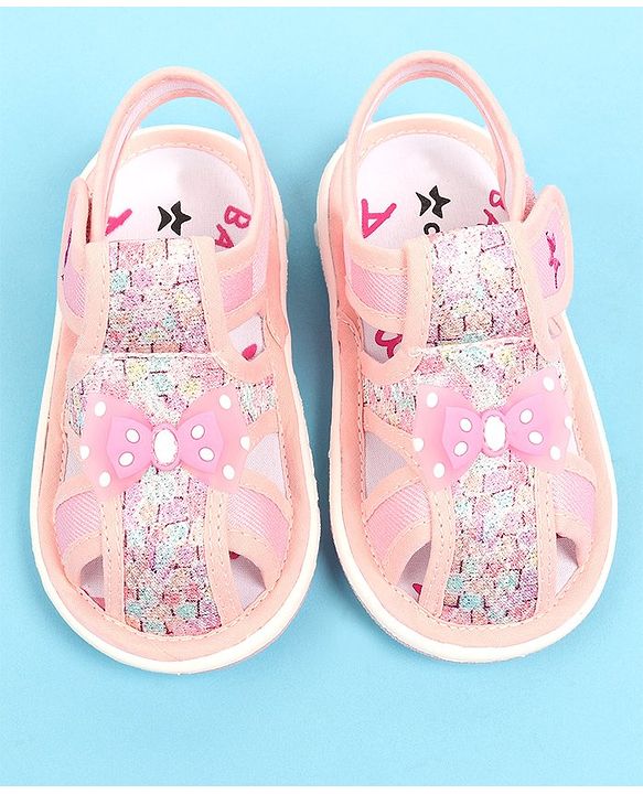 Cute Walk by Babyhug Sandals with Velcro Closure & Bow Applique - Pink