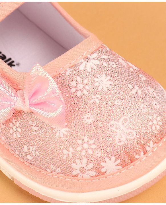 Cute Walk by Babyhug Casual Shoes With Velcro Closure & Bow Applique - Peach (Flower Colour May Vary)