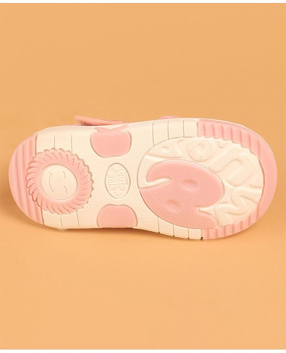 Cute Walk by Babyhug Casual Shoes With Velcro Closure & Bow Applique - Peach (Flower Colour May Vary)