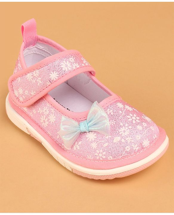 Cute Walk by Babyhug Casual Shoes With Velcro Closure & Bow Applique - Pink (Flower Colour May Vary)