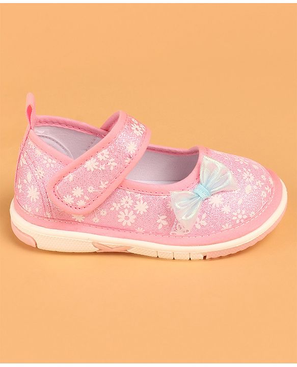 Cute Walk by Babyhug Casual Shoes With Velcro Closure & Bow Applique - Pink (Flower Colour May Vary)