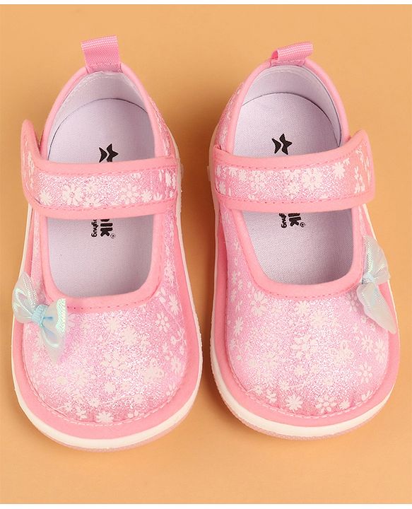 Cute Walk by Babyhug Casual Shoes With Velcro Closure & Bow Applique - Pink (Flower Colour May Vary)