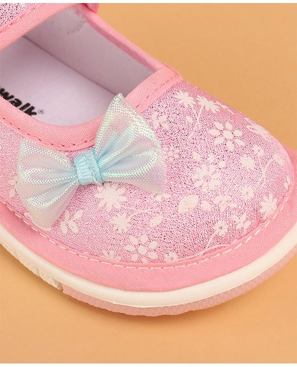 Cute Walk by Babyhug Casual Shoes With Velcro Closure & Bow Applique - Pink (Flower Colour May Vary)