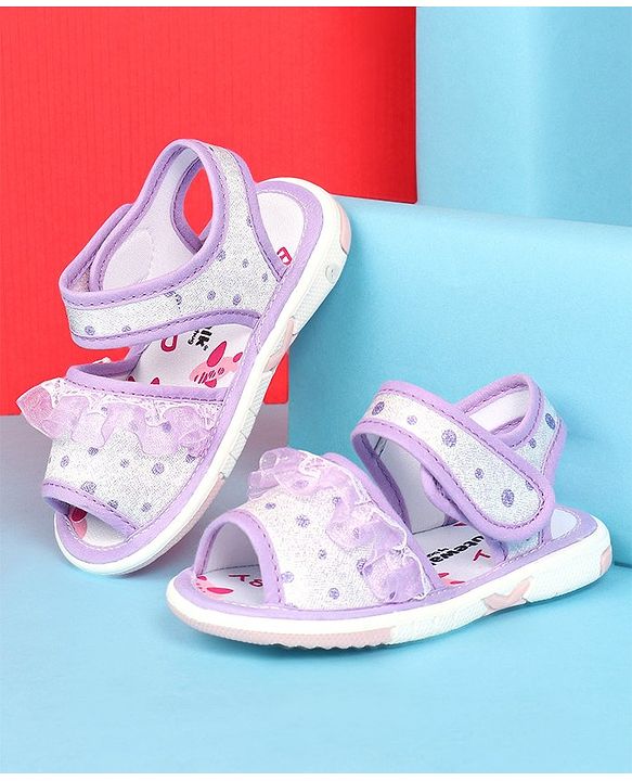 Cute Walk by Babyhug Velcro Closure  Sandal With Polka Dot Print & Frill Detailing - Purple