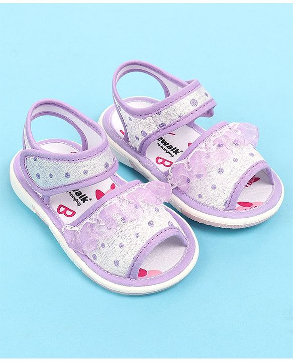 Cute Walk by Babyhug Velcro Closure  Sandal With Polka Dot Print & Frill Detailing - Purple