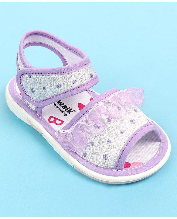 Cute Walk by Babyhug Velcro Closure  Sandal With Polka Dot Print & Frill Detailing - Purple
