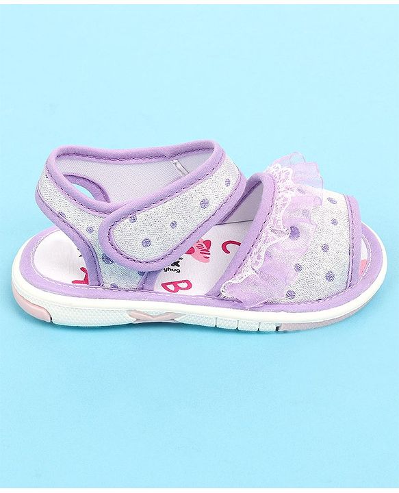 Cute Walk by Babyhug Velcro Closure  Sandal With Polka Dot Print & Frill Detailing - Purple