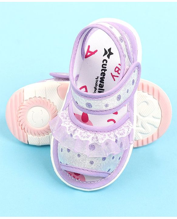 Cute Walk by Babyhug Velcro Closure  Sandal With Polka Dot Print & Frill Detailing - Purple
