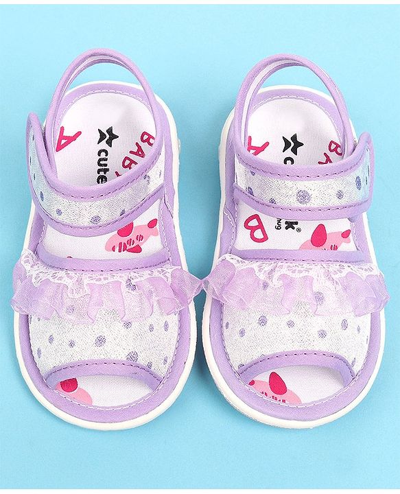 Cute Walk by Babyhug Velcro Closure  Sandal With Polka Dot Print & Frill Detailing - Purple