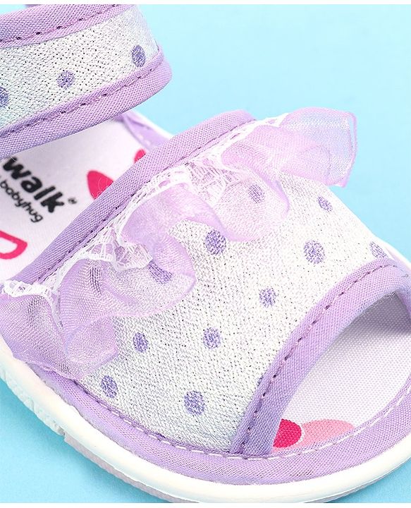 Cute Walk by Babyhug Velcro Closure  Sandal With Polka Dot Print & Frill Detailing - Purple