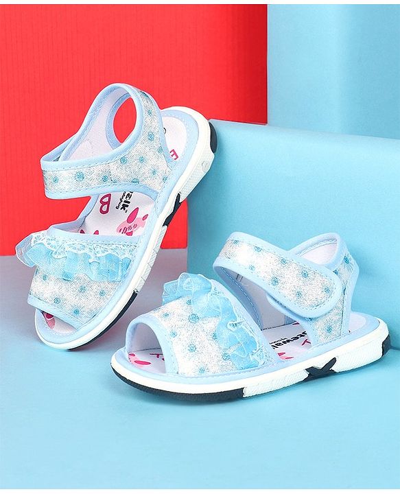 Cute Walk by Babyhug Velcro Closure  Sandal With Polka Dot Print & Frill Detailing - Purple