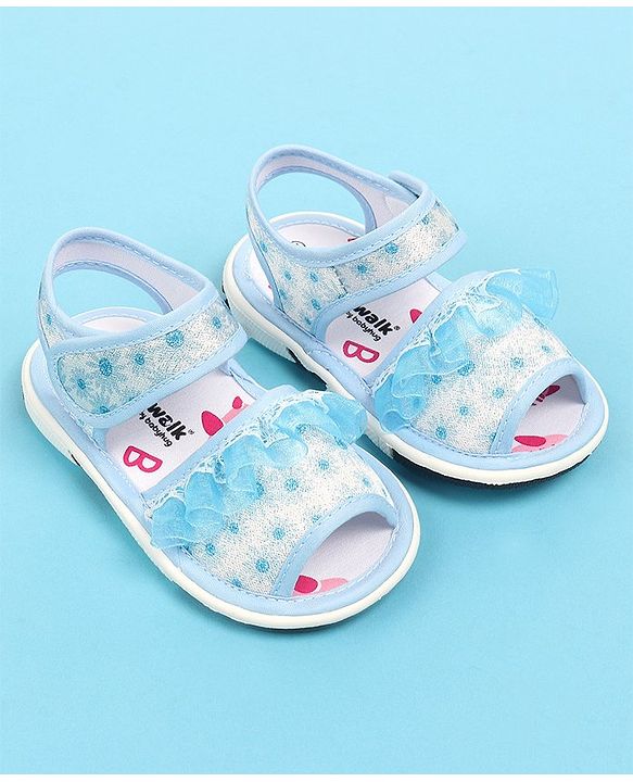 Cute Walk by Babyhug Velcro Closure  Sandal With Polka Dot Print & Frill Detailing - Purple