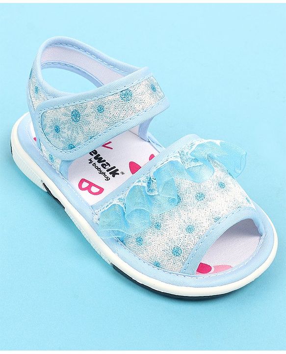 Cute Walk by Babyhug Velcro Closure  Sandal With Polka Dot Print & Frill Detailing - Purple