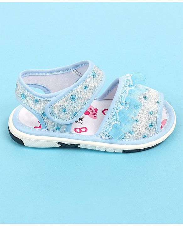 Cute Walk by Babyhug Velcro Closure  Sandal With Polka Dot Print & Frill Detailing - Purple