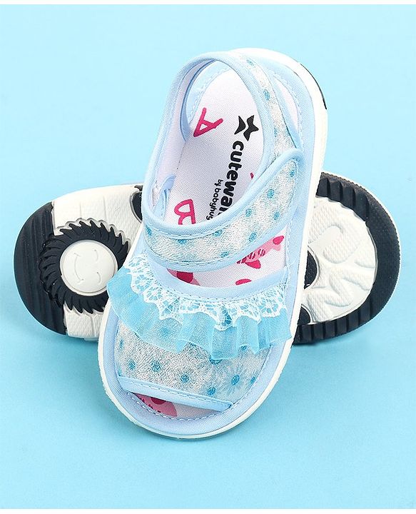 Cute Walk by Babyhug Velcro Closure  Sandal With Polka Dot Print & Frill Detailing - Purple