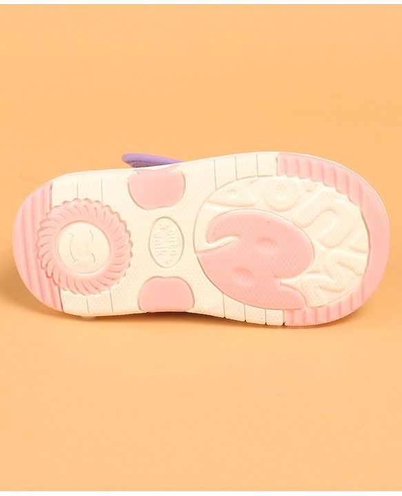 Cute Walk by Babyhug Velcro Closure Casual Shoes With Polka Dot Print & Flower Applique - Purple