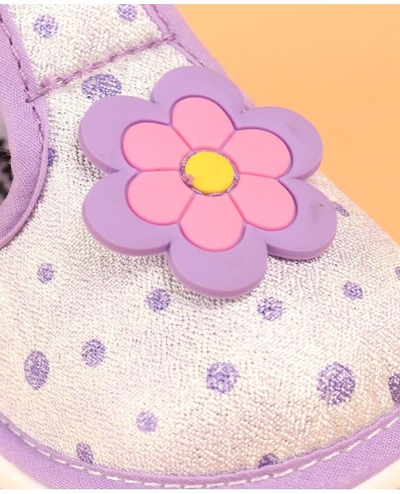 Cute Walk by Babyhug Velcro Closure Casual Shoes With Polka Dot Print & Flower Applique - Purple