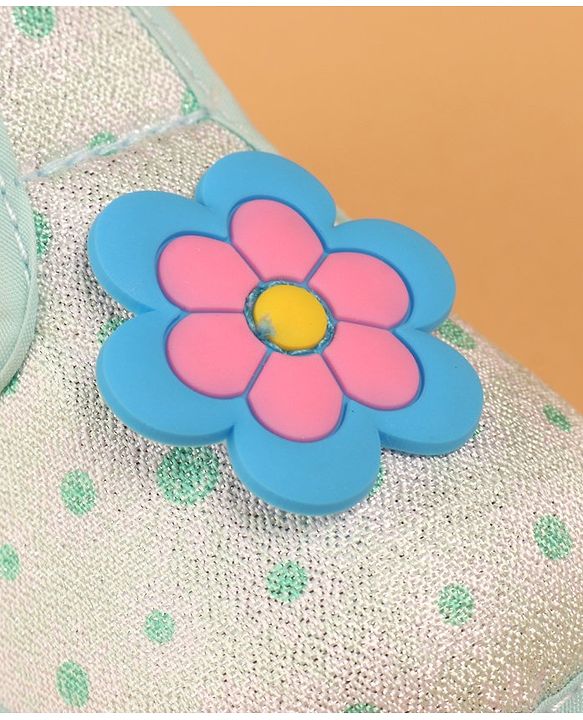 Cute Walk by Babyhug Velcro Closure Casual Shoes With Polka Dot Print & Flower Applique - Green