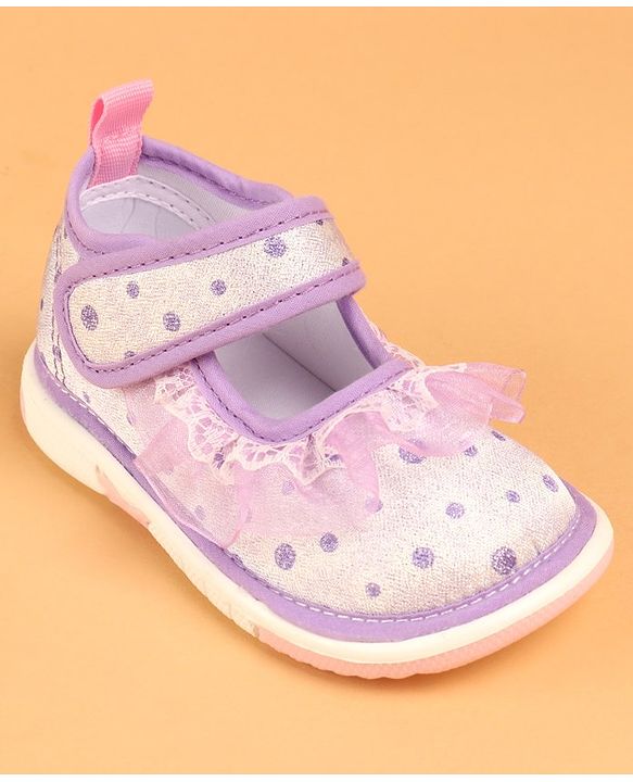 Cute Walk by Babyhug Velcro Closure Casual Shoes With Polka Dot Print & Lace Detailing - Purple