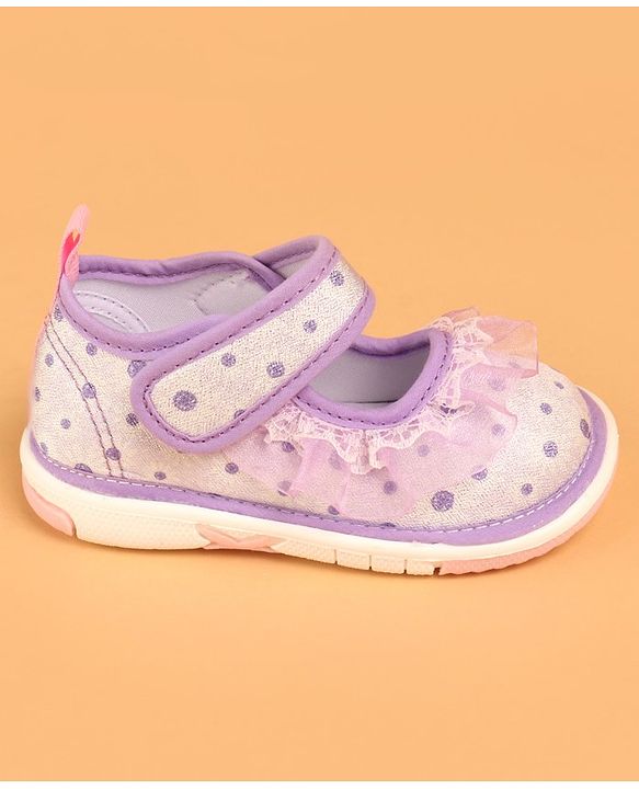 Cute Walk by Babyhug Velcro Closure Casual Shoes With Polka Dot Print & Lace Detailing - Purple