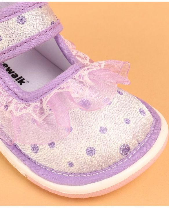 Cute Walk by Babyhug Velcro Closure Casual Shoes With Polka Dot Print & Lace Detailing - Purple