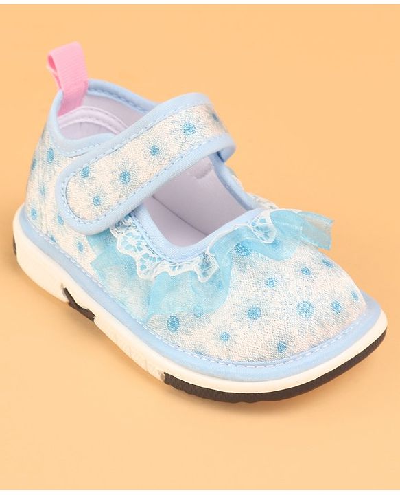 Cute Walk by Babyhug Velcro Closure Casual Shoes With Polka Dot Print & Lace Detailing - Blue