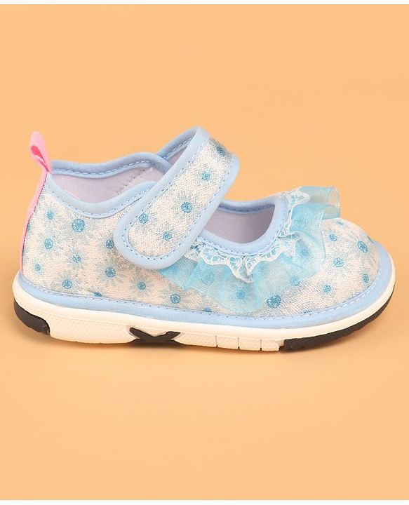 Cute Walk by Babyhug Velcro Closure Casual Shoes With Polka Dot Print & Lace Detailing - Blue