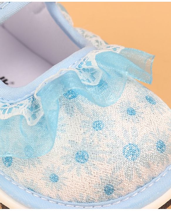 Cute Walk by Babyhug Velcro Closure Casual Shoes With Polka Dot Print & Lace Detailing - Blue