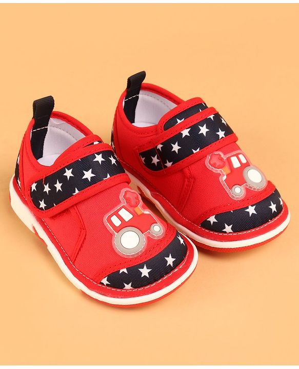Cute Walk by Babyhug Velcro Closure Casual Shoes with Car Design - Red
