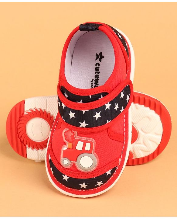 Cute Walk by Babyhug Velcro Closure Casual Shoes with Car Design - Red