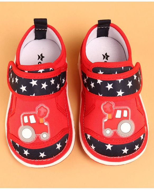 Cute Walk by Babyhug Velcro Closure Casual Shoes with Car Design - Red