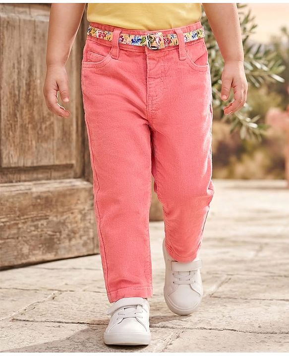 Babyhug Cotton Woven Solid Colour Corduroy Pant With Stretch - Peach