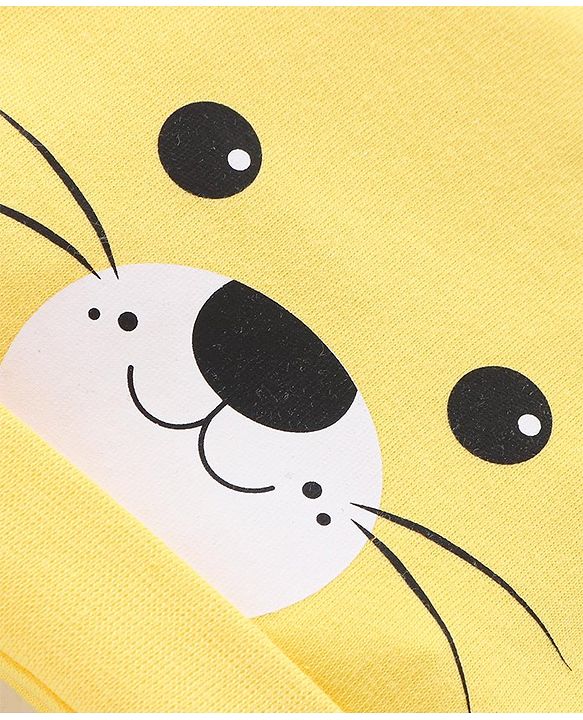 Babyhug Interlock Knit Cap With Bear Print & Applique - Yellow