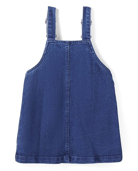 Babyhug Denim Knit Embroidered Frock With Half Sleeves Polka Dots Printed Inner Tee - Navy & Yellow