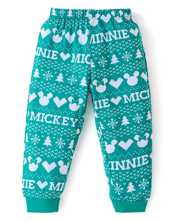 Babyhug Disney Single Jersey Knit Full Sleeves Night Suit With Mickey Mouse Graphics - Green