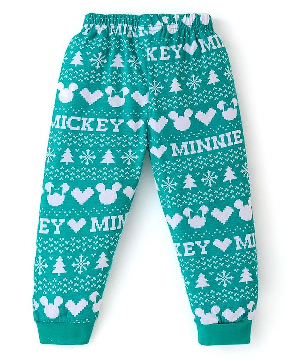 Babyhug Disney Single Jersey Knit Full Sleeves Night Suit With Mickey Mouse Graphics - Green