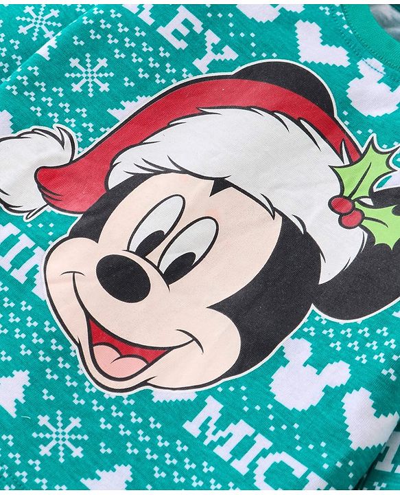 Babyhug Disney Single Jersey Knit Full Sleeves Night Suit With Mickey Mouse Graphics - Green