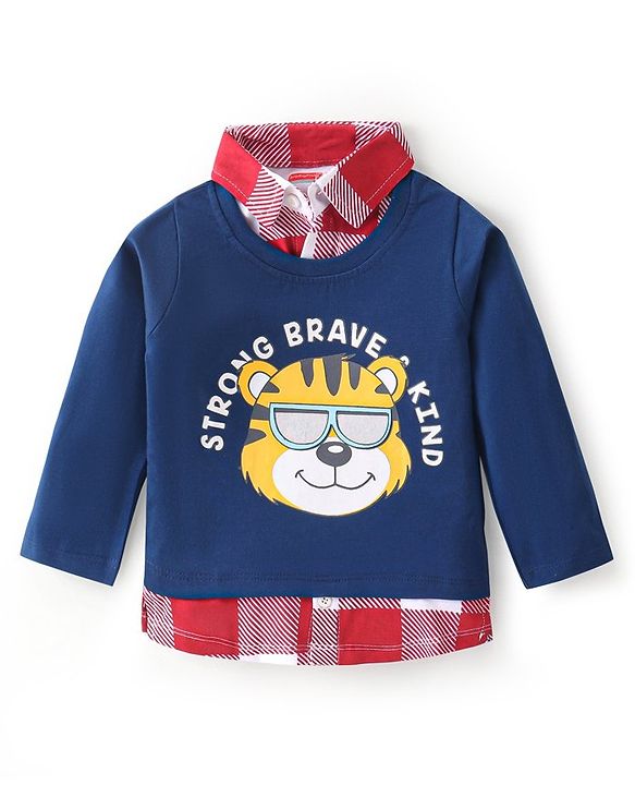 Babyhug  Full Sleeves Overlapped T-Shirt With Lion Graphics - Navy Blue