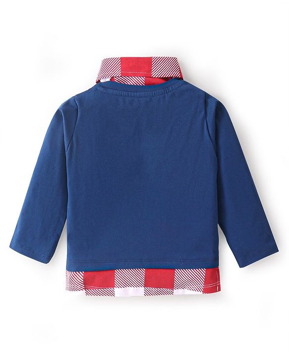 Babyhug  Full Sleeves Overlapped T-Shirt With Lion Graphics - Navy Blue