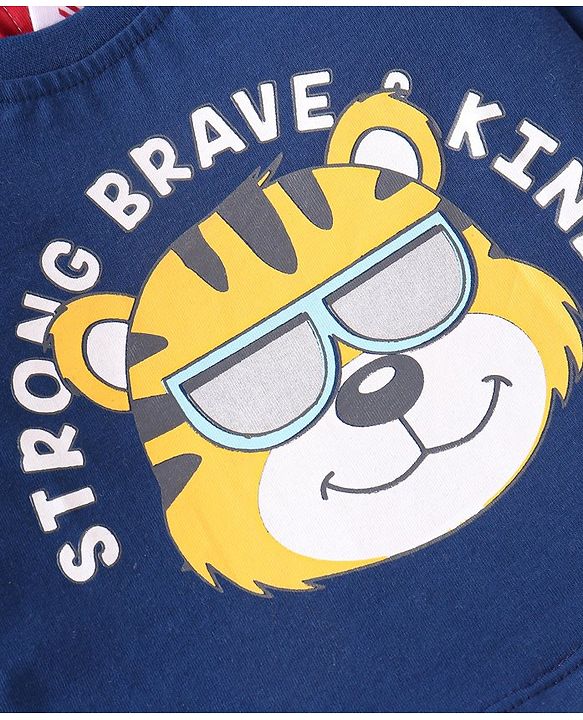 Babyhug  Full Sleeves Overlapped T-Shirt With Lion Graphics - Navy Blue