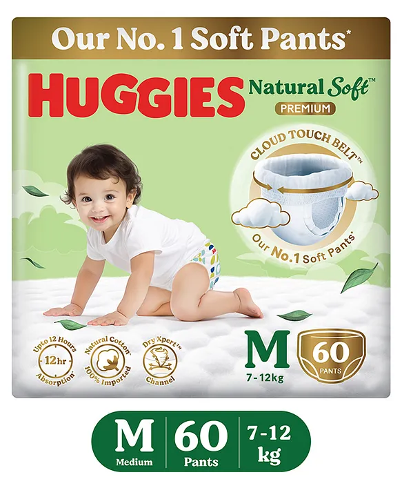 Huggies Natural Soft Premium Baby Diaper Pants Medium 60 Pieces