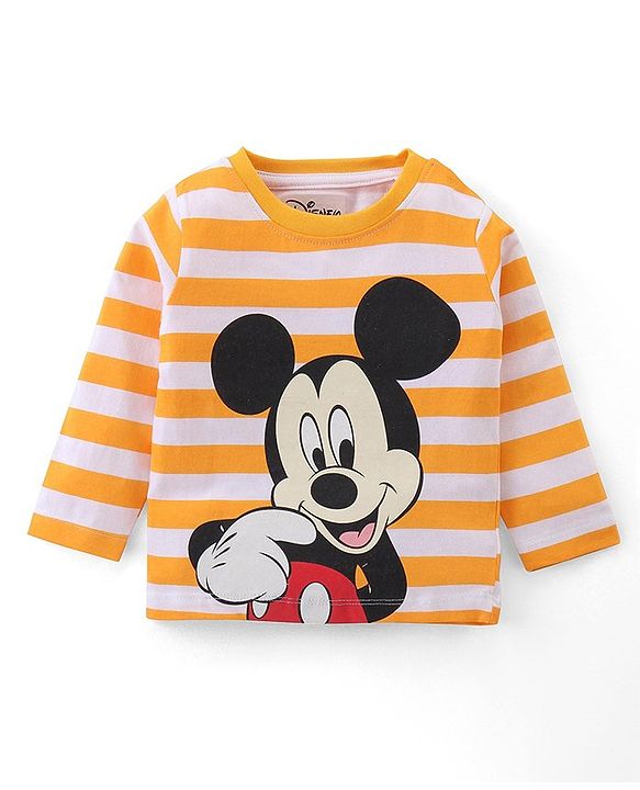 Babyhug Disney Cotton Single Jersey Knit Full Sleeves Night Suit Mickey Mouse Print- Yellow