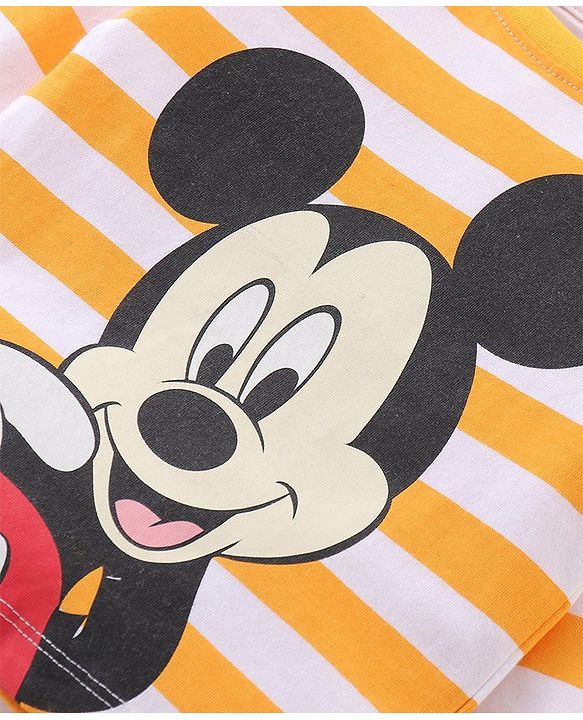 Babyhug Disney Cotton Single Jersey Knit Full Sleeves Night Suit Mickey Mouse Print- Yellow