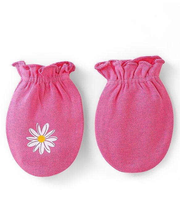 Babyhug Interlock Knit Mittens With Floral & Polka Dot Print Pack of 3 - Yellow & Pink