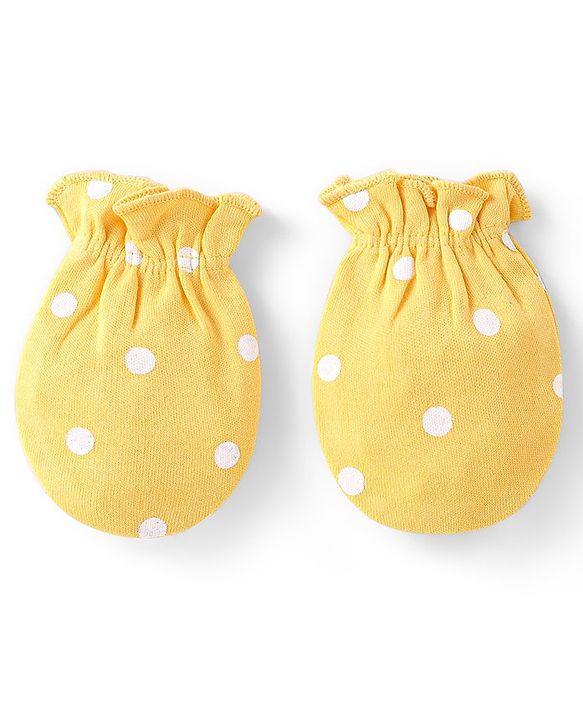 Babyhug Interlock Knit Mittens With Floral & Polka Dot Print Pack of 3 - Yellow & Pink