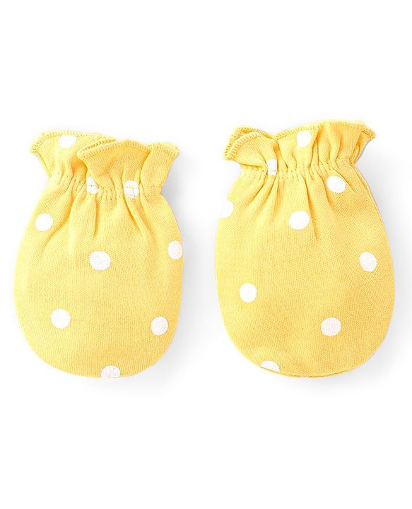 Babyhug Interlock Knit Mittens With Floral & Polka Dot Print Pack of 3 - Yellow & Pink