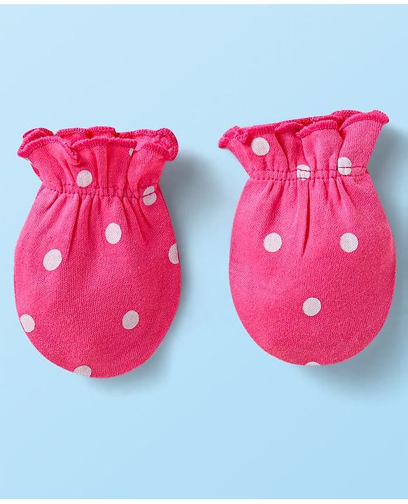 Babyhug Interlock Knit Mittens With Floral & Polka Dot Print Pack of 5 - Orange Dark Pink & Yellow