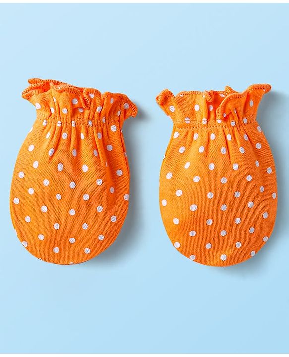 Babyhug Interlock Knit Mittens With Floral & Polka Dot Print Pack of 5 - Orange Dark Pink & Yellow