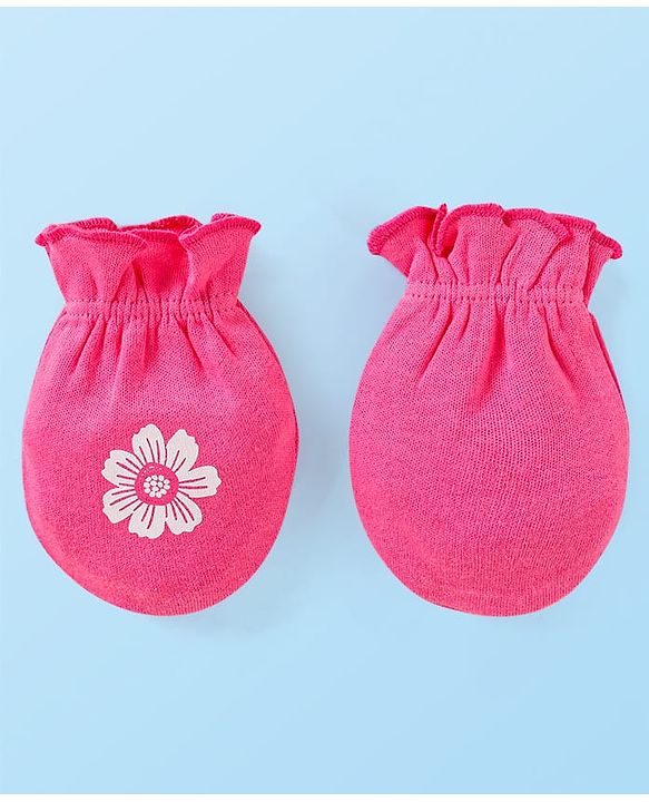 Babyhug Interlock Knit Mittens With Floral & Polka Dot Print Pack of 5 - Orange Dark Pink & Yellow