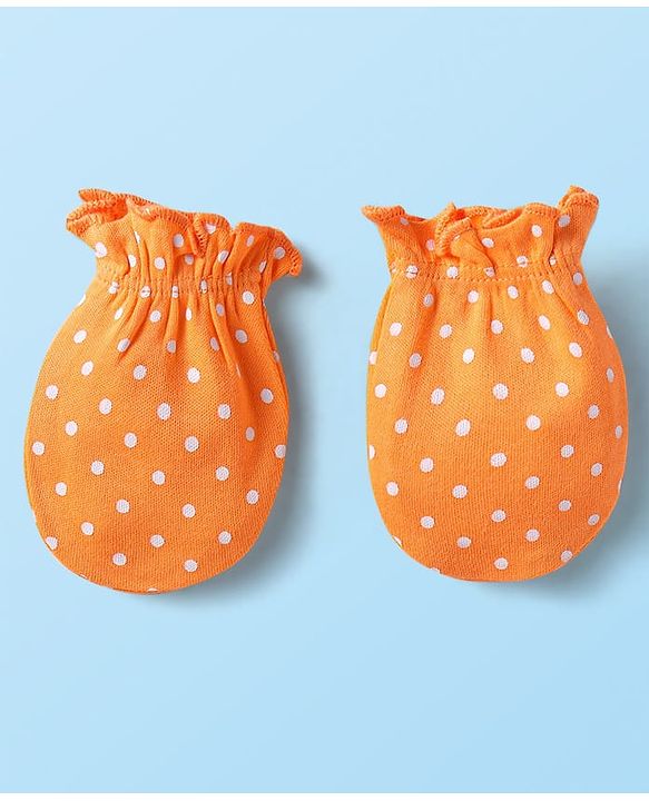 Babyhug Interlock Knit Mittens With Floral & Polka Dot Print Pack of 5 - Orange Dark Pink & Yellow